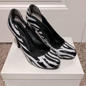 Lovely People Zebra Sequin Heels Size 10